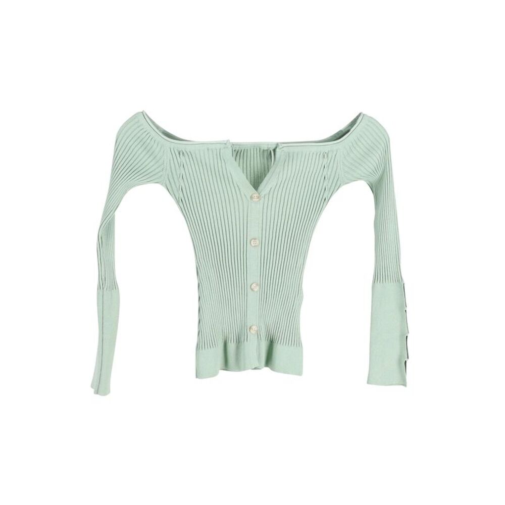 Jacquemus Tordu Cold-Shoulder Ribbed-Knit Cardigan in Green Viscose